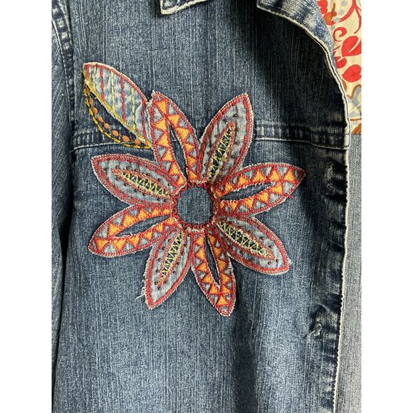 Alfred Dunner Petite Embroidered Floral Denim Jacket 12P Dark Wash - Picture 5 of 11